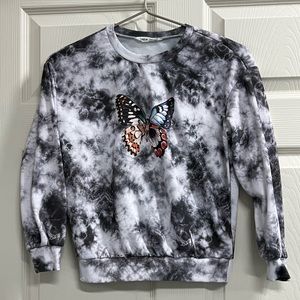 Shein Girls Black and White Tie Dye Butterfly Sweatshirt - Size 10 - EUC